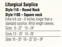 Abbey Brand Liturgical Surplice - Item #110 & 110S - Starting at  Size & Fit Guide 