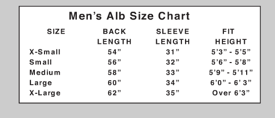 Beau Veste Brand Albs - Starting at Size & Fit Guide 