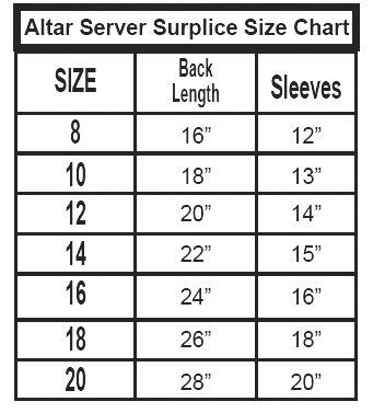 Beau Veste - # 179 Alter Server Surpice starting at Size & Fit Guide 