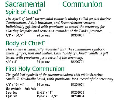 Cathedral Brand Sacramental Candle - First Holy Communion - Starting at Size & Fit Guide 